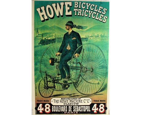 Reproduction Howe Bicycles Tricycles advertising print on board, unframed 51cm wide x 74.5cm&nbsp;