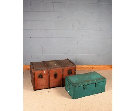 Smith's Trunk Stores travelling trunk, 91cm wide, and a painted tin trunk, 72cm wide (2)