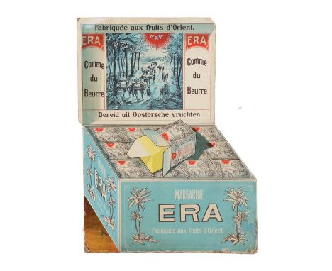 Era Margarine shop adverting card, with an image of an Arabic caravan, a pack of butter and text, easel back, 50cm x 37cm