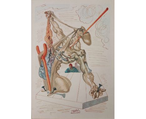 Salvador DALI (1904-1989), "Die Fälscher" (1960), Farbholzschnitt/ Xylographie auf Bütten, Bl. 29 aus dem Zyklus zu Dantes Gö