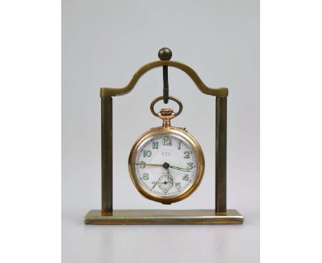 Eterna Taschenuhr mit Wecker, ca. 1930, 585er Gelbgold Gehäuse, D.: ca. 53 mm, weißes Email-Ziffernblatt mit arabischen Ziffe