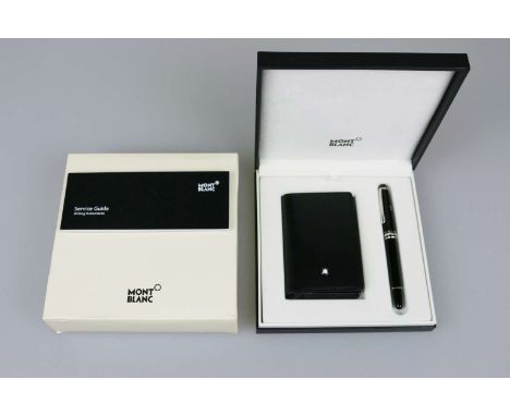 Montblanc, Geschenkset Meisterstück Rollerball und MST Business Card Holder Gusset Black. Stiftkorpus aus mattschwarzem Edelh