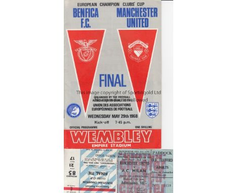 EUROPEAN CUP FINAL 1968    Ticket and programme Manchester United v Benfica European Cup Final at Wembley 29th May 1968 plus 