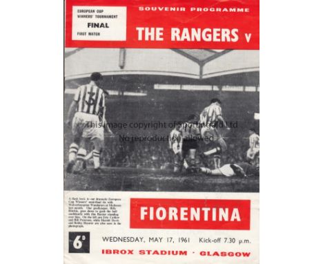CUP-WINNERS CUP FINAL 1961  Rangers home programme v Fiorentina, 17/5/61, European Cup-Winners Cup Final at Ibrox, first year