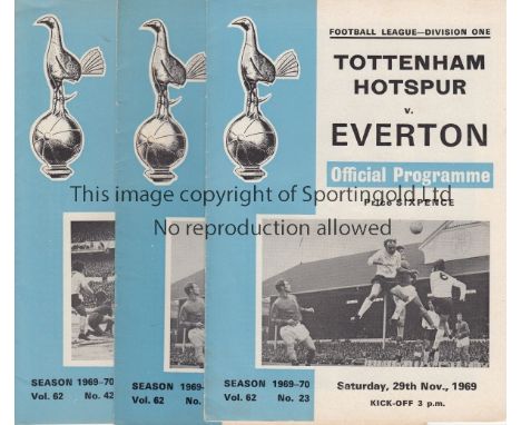 TOTTENHAM / EVERTON   Three programmes from the Tottenham v Everton fixture in 1969/70, the first on November 29th was postpo