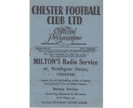 CHESTER / YORK   Programme Chester City v York City 28th December 1946. Light rusting at staple. No writing. Generally good