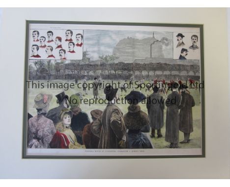 DUMBARTON / QUEEN'S PARK   An original hand coloured print (14 inch x 10 inch) showing  scenes from the game estimated to be 