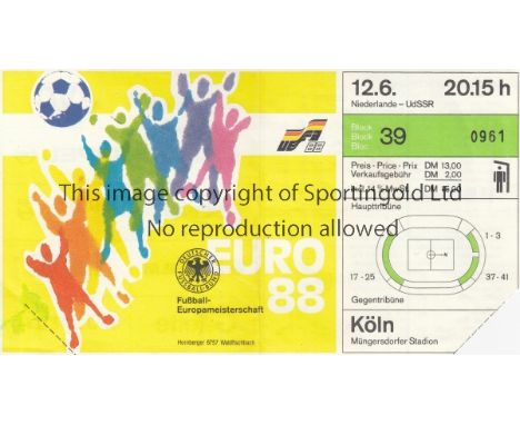 EURO 1988     Original ticket for Holland v USSR 12/6/1988 in Cologne. Slightly creased.   Generally good