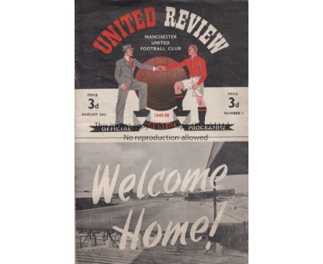 MAN UNITED / BOLTON    Programme Manchester United v Bolton Wanderers 24th August 1949. First game back at Old Trafford after