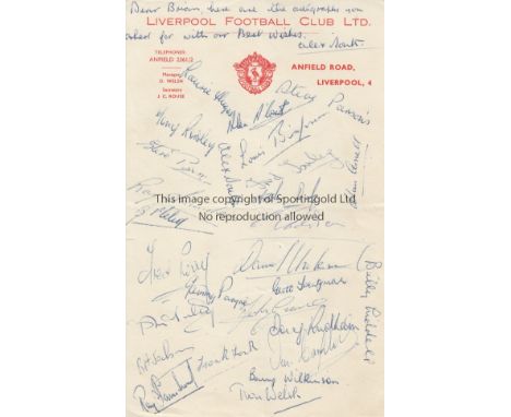 LIVERPOOL     30 Liverpool autographs from the 1954/55 season on official letter headed paper. Includes Liddell, A'Court, Lam
