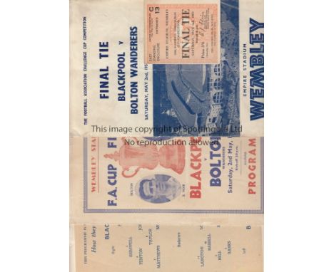 FA CUP FINAL 1953       Official Programme (light vertical fold), Pirate (Victor), Team sheet, an unusual single sheet with p