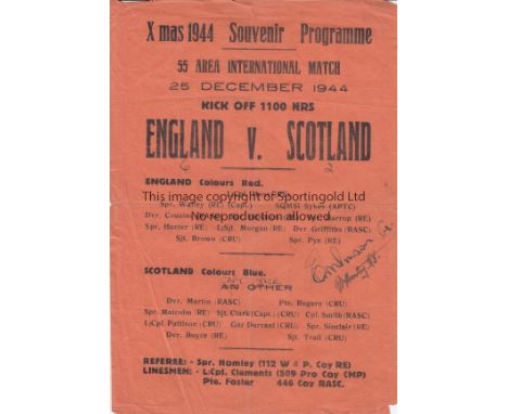 ENGLAND - SCOTLAND IN AFRICA   Single sheet programme , England v Scotland, 25/12/44, venue not disclosed for security reason