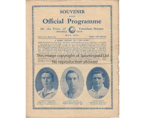 NAVY - TOTTENHAM IN MALTA 1929   Exceedingly scarce four page Tottenham tour programme for game Navy v Tottenham, May 1929, i