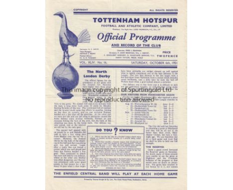 TOTTENHAM - MAN CITY   Seven Tottenham home programmes , all v Manchester City, 51/2, 52/3, 53/4, 54/5, 58/9, 59/60 and 60/61
