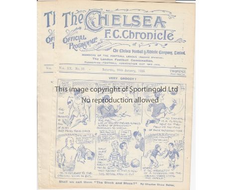 CHELSEA - CLAPTON ORIENT 1924-5  Three Chelsea home programmes, 1924-25, all v Clapton Orient, first team game 24/1/1925 and 