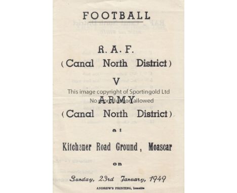EGYPTIAN FOOTBALL   Programme for game between RAF (Canal North District) and Army (Canal North District), 23/1/49 in Moascar