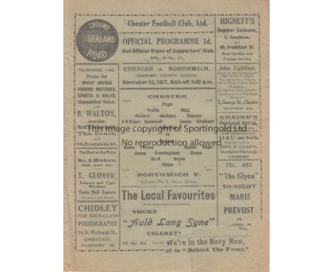 CHESTER - NORTHWICH   1927    Chester FC home programme v Northwich Victoria, 12/11/1927, Cheshire League, first team game as