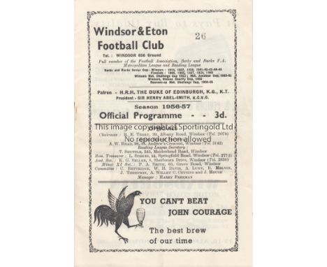 WEST HAM   Programme Windsor & Eton v West Ham United Metropolitan League 3rd November 1956. Light vertical fold. Score in pe