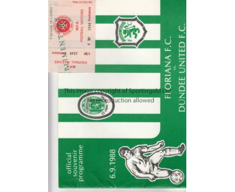 FLORIANA - DUNDEE UTD 1988  Programme and match ticket, Floriana v Dundee United, 6/9/88, Cup-Winners Cup.  Scarce ticket.  G