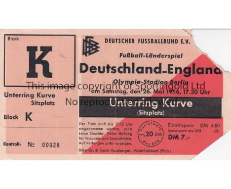 ENGLAND        Ticket for the away International v. Germany 26/5/1956 in Berlin with the 2 tear off sections removed.    Gene