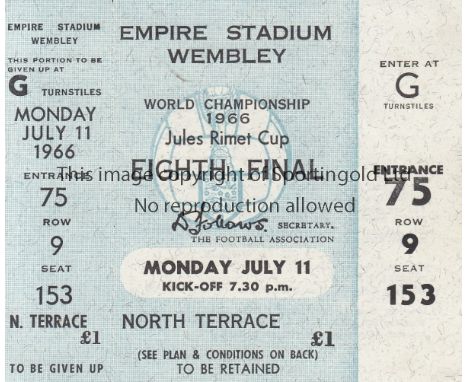 1966 WORLD CUP     Unused seat ticket for England v Uruguay 11/7/1966 at Wembley.    Good