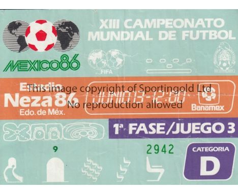 WORLD CUP 1986     Original ticket for Scotland v Uruguay at Estadio Neza, 1st Phase / Match 3, 13th June. Slight vertical cr