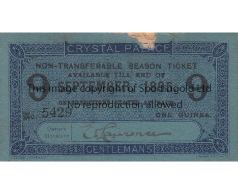 CRYSTAL PALACE   A season ticket from 1895 at the Old Crystal Palace which included entrance to the FA Cup Final between Asto