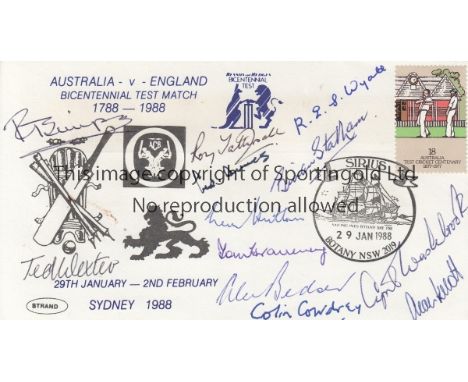 CRICKET AUTOGRAPHS   First Day Cover issued for the Bicentennial Test Match 1988 Australia v England , signed on front by 12,