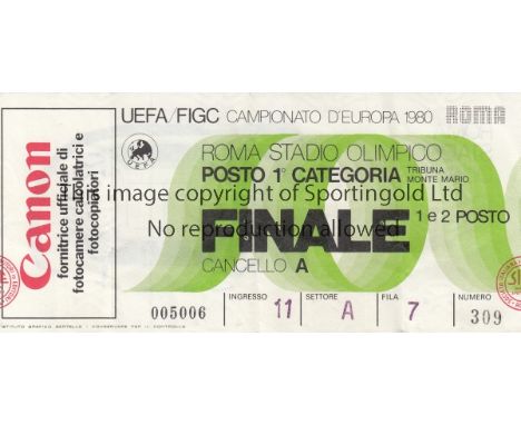 EURO 80 FINAL TICKET   Match ticket for the Final of Euro 80, played in Roma 22/6/80, West Germany defeated Belgium 2-1. Seat
