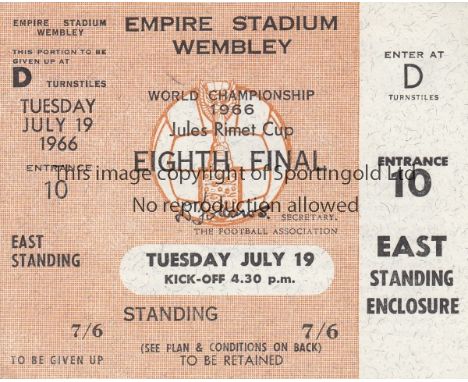 1966 WORLD CUP     Unused ticket for Uruguay v Mexico 19/7/1966 at Wembley.    Good