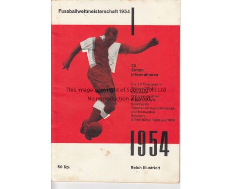 WORLD CUP 1954    34 Page World Cup 1954 Red and white tournament programme sponsored by Coca Cola of Switzerland. Light vert