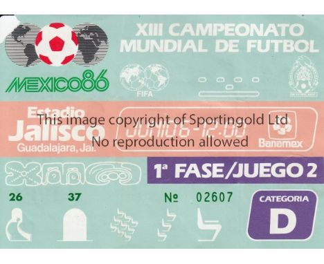 WORLD CUP 1986     Original ticket for Brazil v Algeria at Estadio Jalisco, Guadalajara, 1st Phase / Match 2, 6th June. Sligh