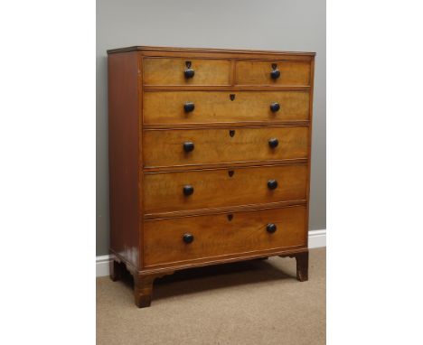 19th century mahogany chest, two short and four long drawers, turned ebonised handles, bracket feet, W105cm, H132cm, D50cm   