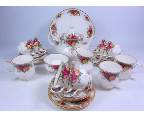 Royal Albert 'Old Country Roses' tea service for six, plus three mugs    Condition Report   Click here for further images, co