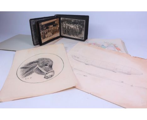 Early 20th Century photo album containing  Japanese photos and postcards and an early 20th Century sketch book containing dra