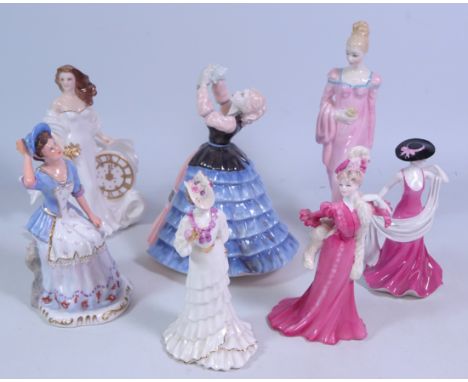 Royal Crown Derby 'Vanity' figurine, Royal Doulton 'Susan', Royal Worcester 'Eternity' and three small Coalport figurines (7)