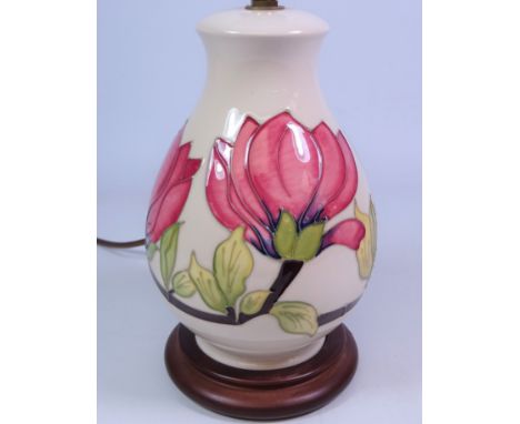 Moorcroft Magnolia pattern table lamp, H20cm of main body (This item is PAT tested - 5 day warranty from date of sale)   Cond