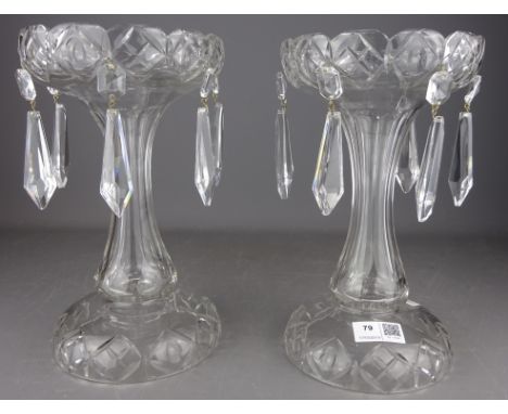 Pair of cut glass lustres, the drops stamped Waterford, H26cm    Condition Report  The drops are matched and each piece has s