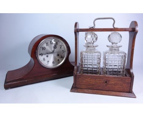 Early 20th century oak and silver-plated tantalus and a mahogany mantle clock (2)   Condition Report   Click here for further