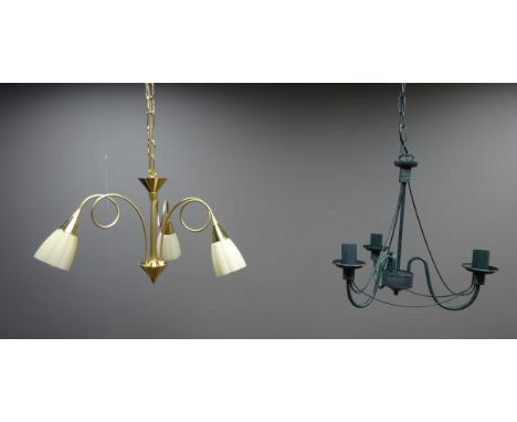 Shop Stock - Polished brass three branch centre light fitting, Dutch style three branch centre light fitting and two others (