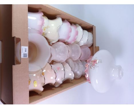 Shop Stock - Eighteen small glass light shades with frill edges and a similar style glass centre light shade in one box   Con