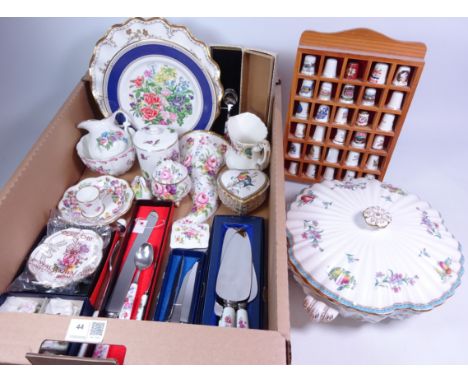 Royal Crown Derby dish, Royal St James gilded plate, cake servers and other flatware, Spode 'Trapnell Sprays' tureen, Hammers