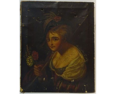 Portrait of a Lady Holding Flowers, 19th century oil on canvas unsigned 61cm x 49cm unframed    Condition Report   Click here
