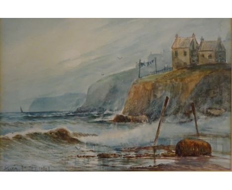 East Coast View possibly Robin Hood's Bay, early 20th century watercolour with scratching out signed and dated 1920 by Austin