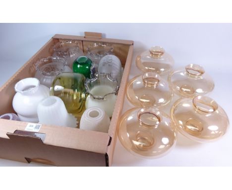 Shop Stock - Collection of various glass light shades, including a set of five lustre glass shades in two boxes   Condition R