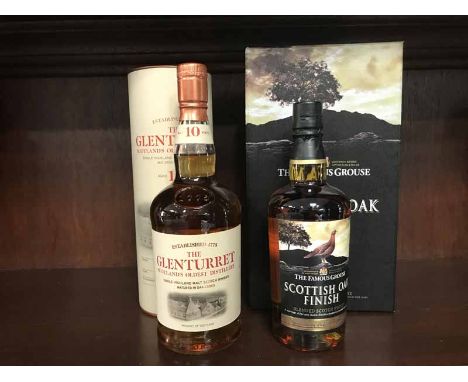 GLENTURRET AGED 10 YEARS
Active. Crieff, Perthshire. 
70cl, 40% volume, in tube.
FAMOUSE GROUSE SCOTTISH OAK FINISH 50CL
Blen