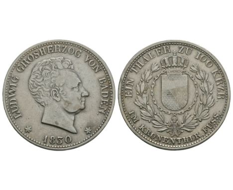 Dated 1830 AD. Obv: profile bust with date below and LUDWIG GROSHERZOG VON BADEN legend. Rev: crowned arms within chain and w