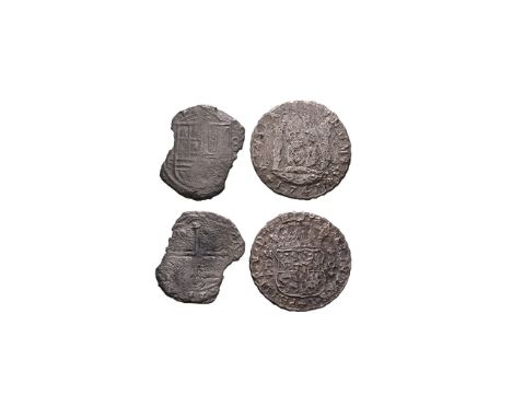 16th century and 1741 AD. Cob 8 reales. Obv: arms with illegible legend. Rev: arms of Castille and Leon with illegible legend