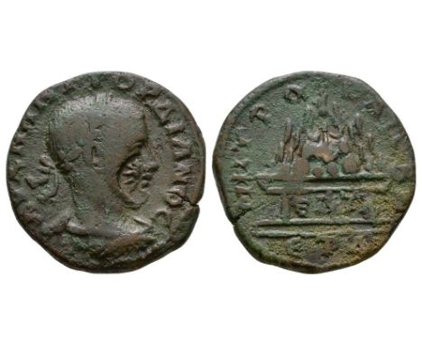 240-241 AD. Cappadocia. Obv: AY K M ANT GORDIANOC, laureate, cuirassed bust right, countermark: radiate head of Helios in cir