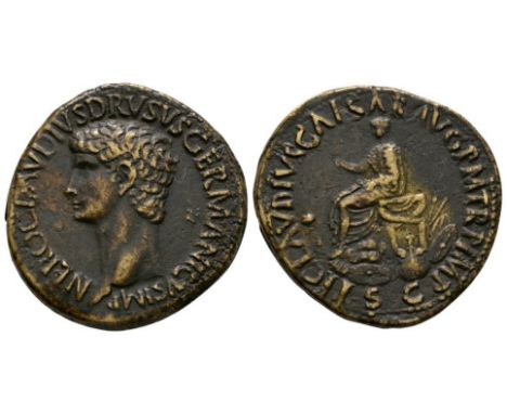 19th century AD or earlier. Obv: NERO CLAVDIVS DRVSUS GERMANICVS IMP legend with bust facing left. Rev: TI CLAVDIVS CAESAR AV